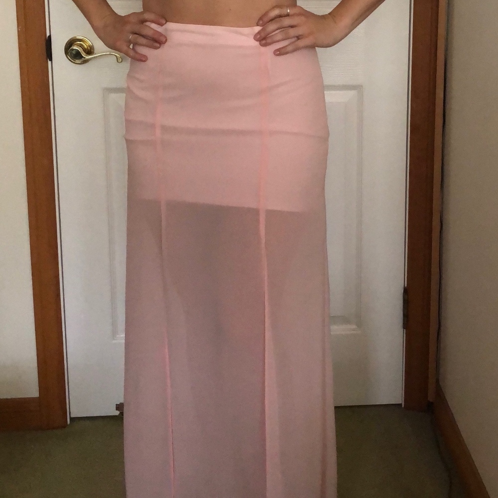 Forever 21 Blush Miniskirt with Long Sheer Overlay